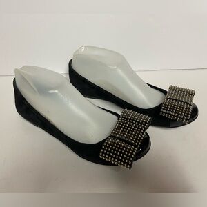 Louis Vuitton suede ballet flats studded bow black 35.5